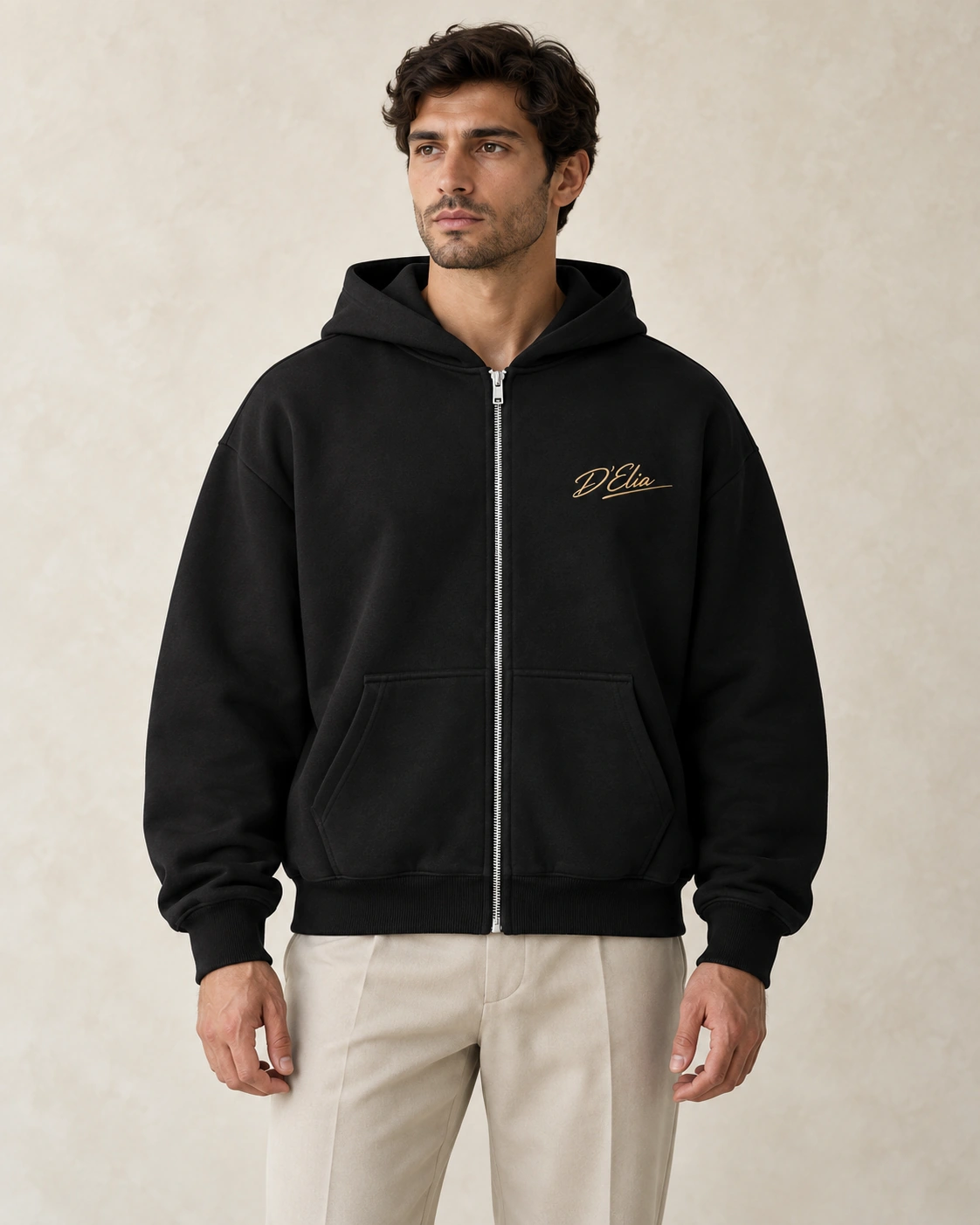 Boxy Zip Hoodie — Black — 1