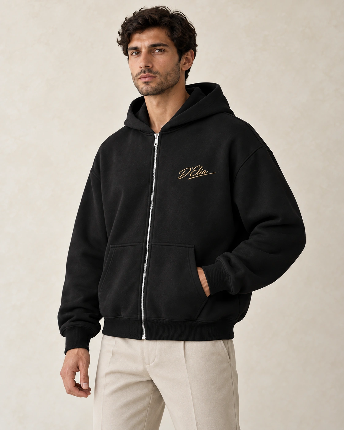 Boxy Zip Hoodie — Black — 3